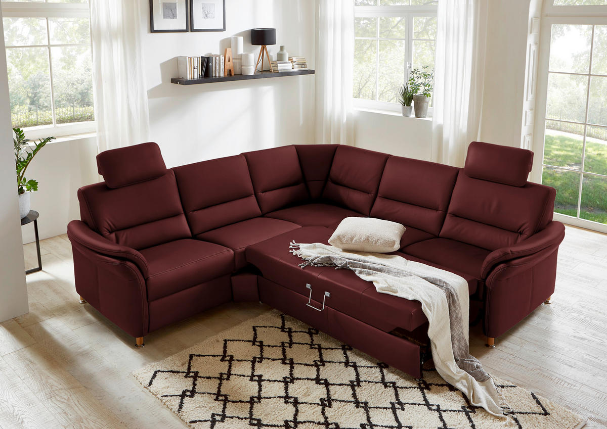 ECKSOFA in Echtleder Brombeere  - Eichefarben/Brombeere, Konventionell, Leder/Holz (262/262cm) - Beldomo Premium