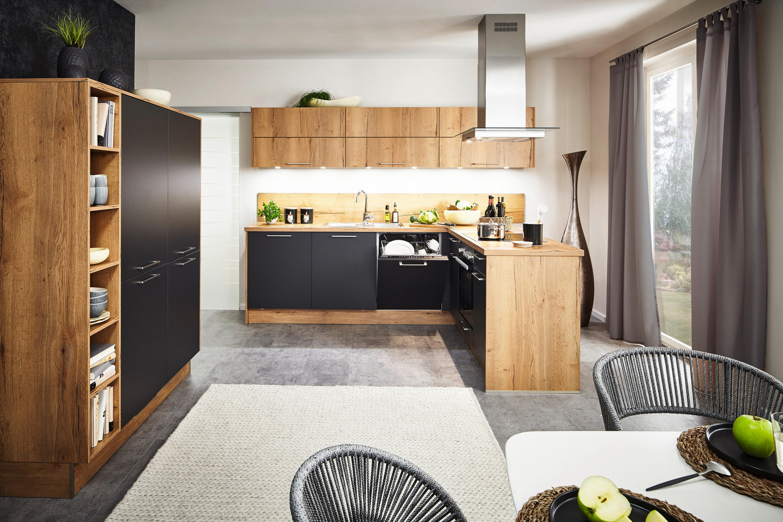 EINBAUKÜCHE UNO  - Graphitfarben, Design, Holzwerkstoff - Moderano