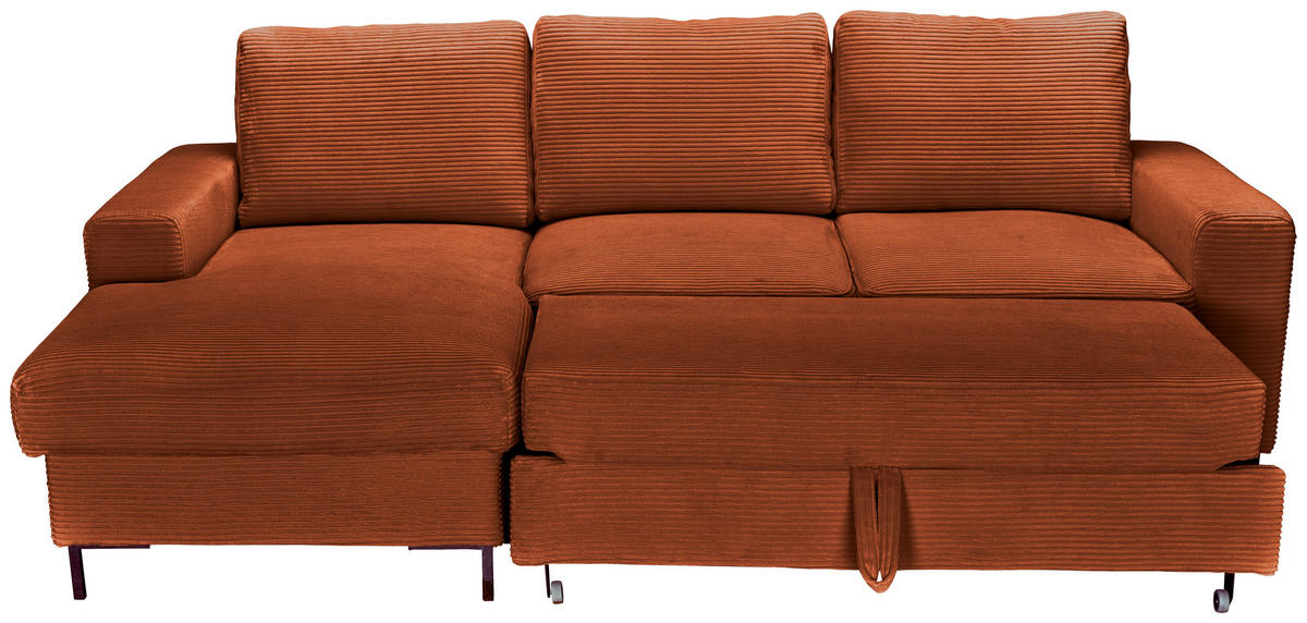 ECKSOFA Rostfarben Cord  - Rostfarben/Schwarz, KONVENTIONELL, Textil/Metall (150/240cm) - Carryhome