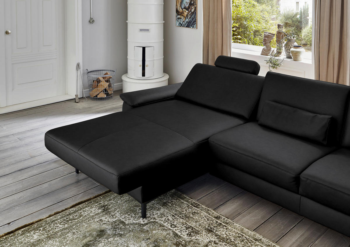 ECKSOFA in Echtleder Schwarz  - Schwarz, Design, Leder/Metall (176/334cm) - Dieter Knoll