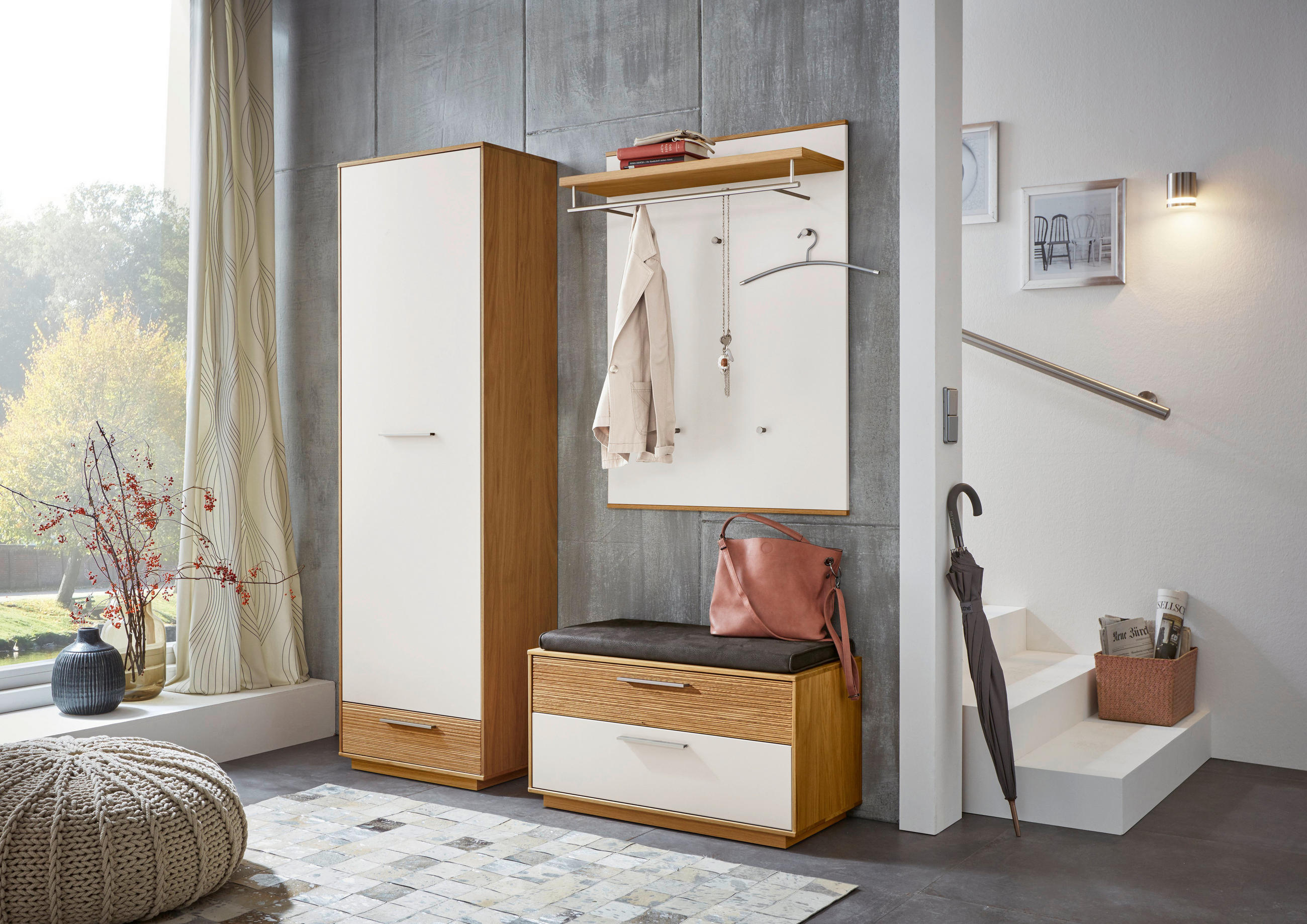 GARDEROBE 4-teilig  in 160/195/40 cm  - Eichefarben/Anthrazit, Design, Glas/Holz (160/195/40cm)