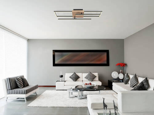 LED-DECKENLEUCHTE 24 W    80/20/11,5 cm  - Dunkelbraun/Opal, Design, Holzwerkstoff/Kunststoff (80/20/11,5cm) - Globo