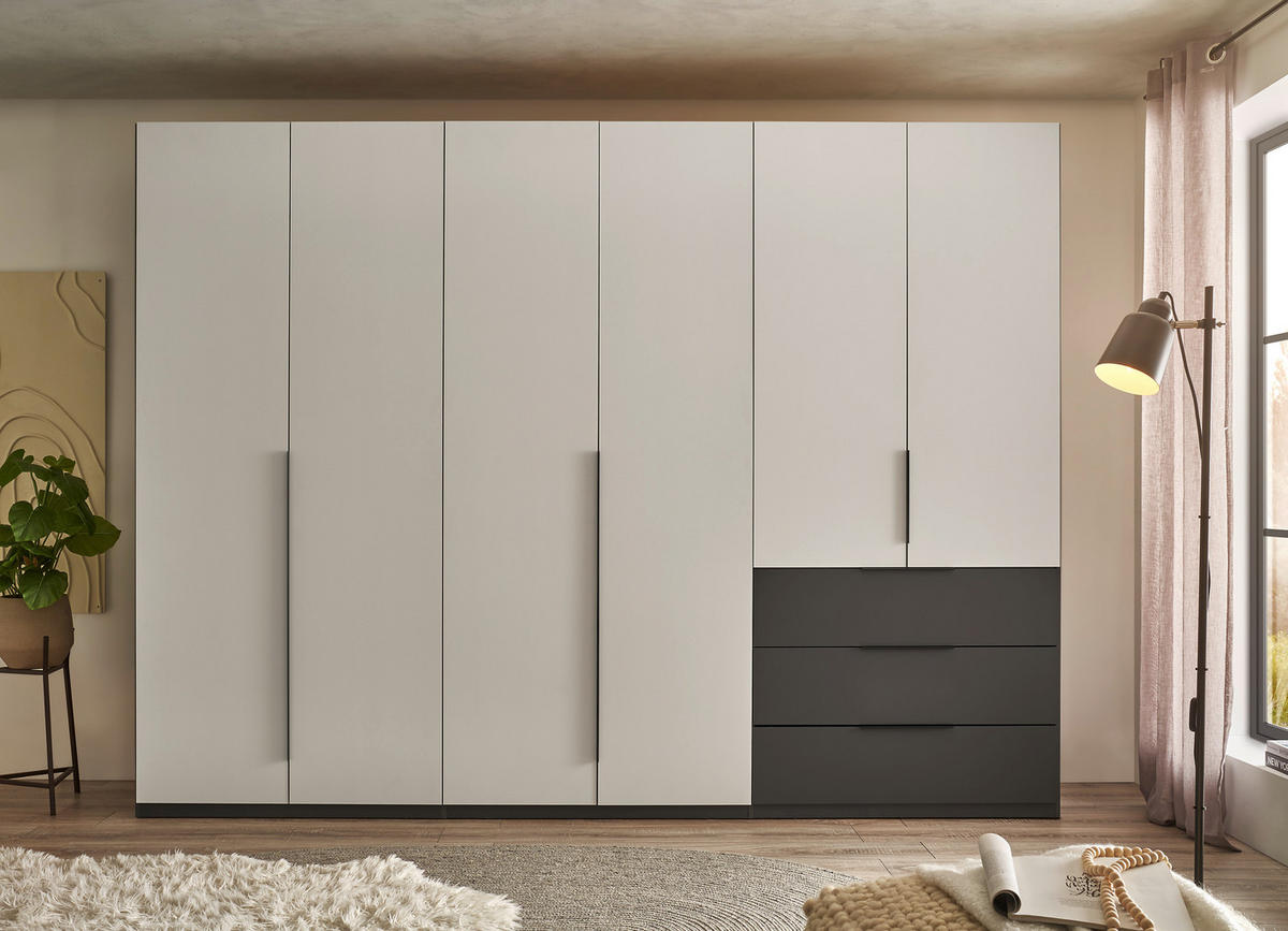 DREHTÜRENSCHRANK 300/225,5/60 cm 6-türig Graphitfarben, Hellgrau  - Hellgrau/Schwarz, MODERN, Holzwerkstoff/Kunststoff (300/225,5/60cm) - MID.YOU
