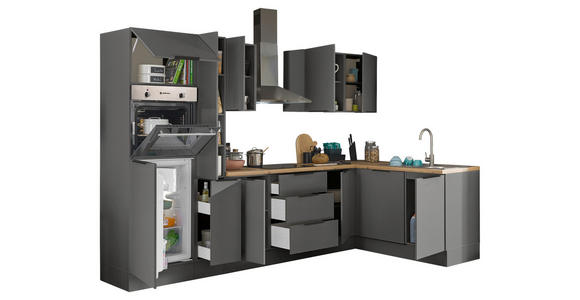 ECKKÜCHE 310/175 cm  in Graphitfarben  - Schwarz/Graphitfarben, Basics, Holzwerkstoff/Metall (310/175cm) - Xora