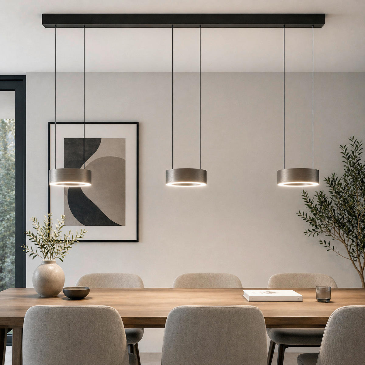 LED-HÄNGELEUCHTE  115/120/15 cm   - Schwarz/Braun, Design, Kunststoff/Metall (115/120/15cm) - Brilliant