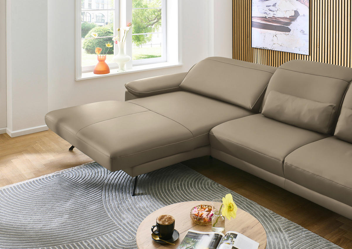 ECKSOFA in Echtleder Hellbraun  - Hellbraun/Schwarz, Design, Leder/Metall (193/332cm) - Dieter Knoll