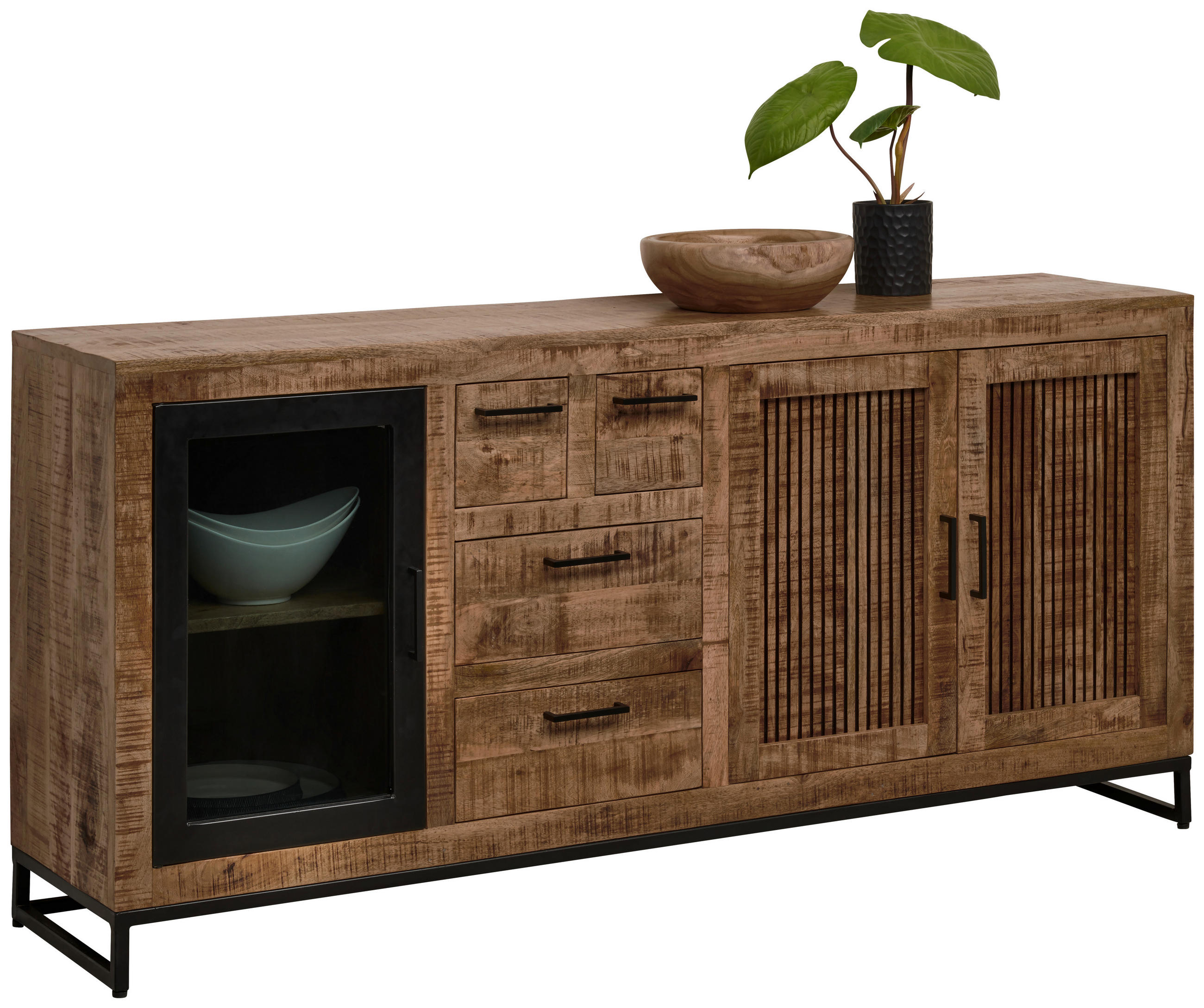 SIDEBOARD  in 175/80/40 cm  - Hellbraun/Schwarz, Design, Glas/Holz (175/80/40cm) - Carryhome