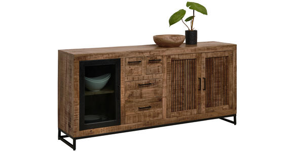 SIDEBOARD 175/80/40 cm in Naturfarben, Hellbraun - Hellbraun/Schwarz, Design, Glas/Holz (175/80/40cm) - Carryhome