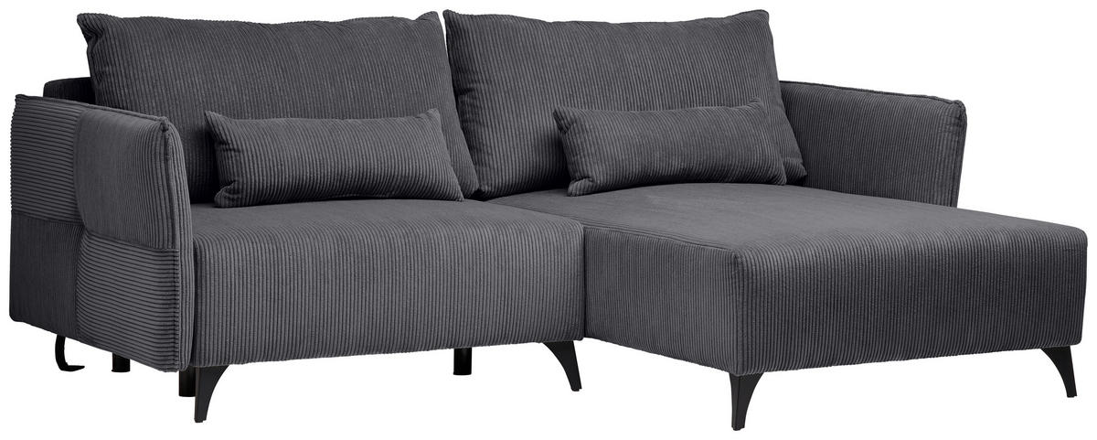 ECKSOFA Graphitfarben Cord  - Schwarz/Graphitfarben, Design, Textil/Metall (254/175cm) - Stylife