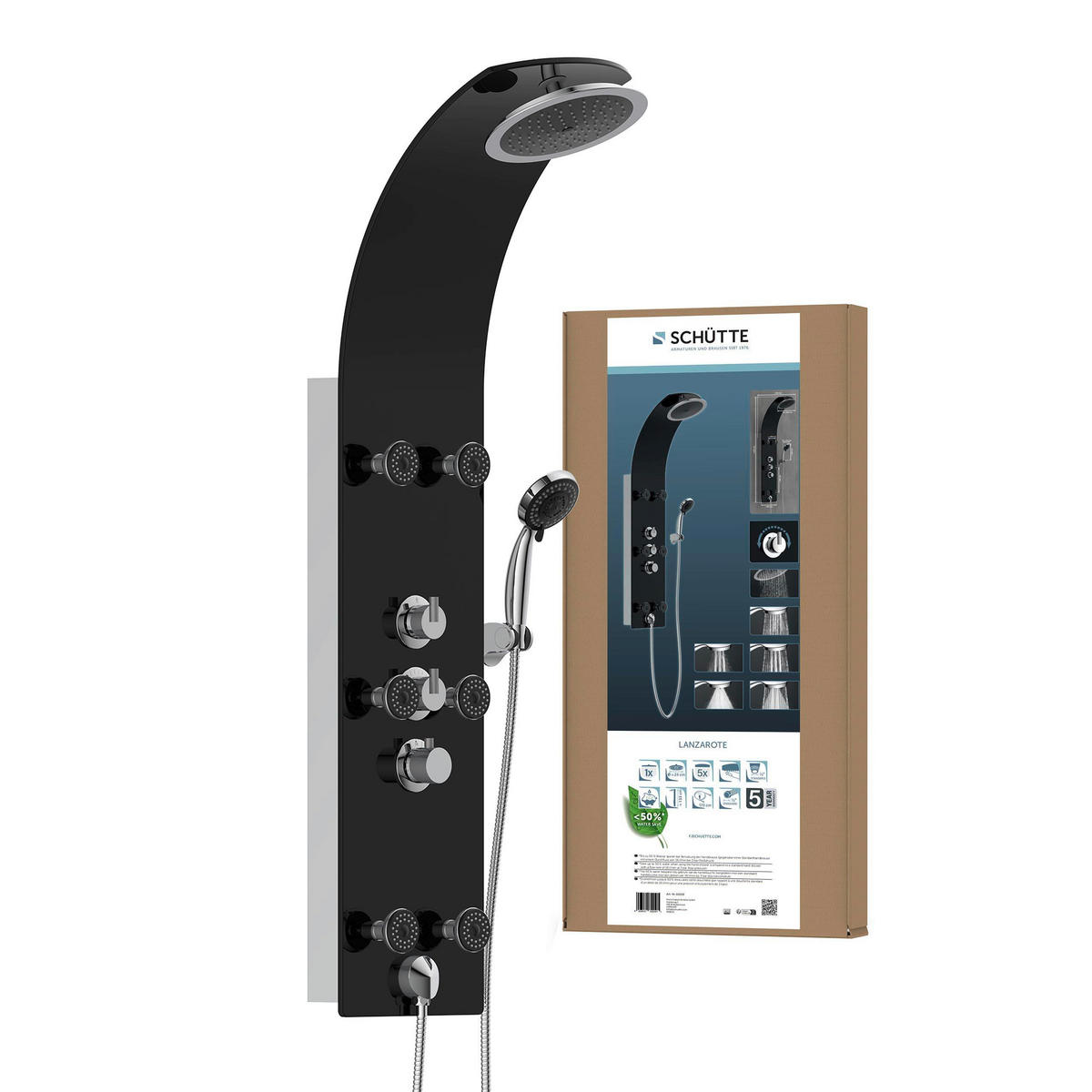 DUSCHPANEEL  - Schwarz, KONVENTIONELL, Glas/Kunststoff (28/133/50cm) - Schütte