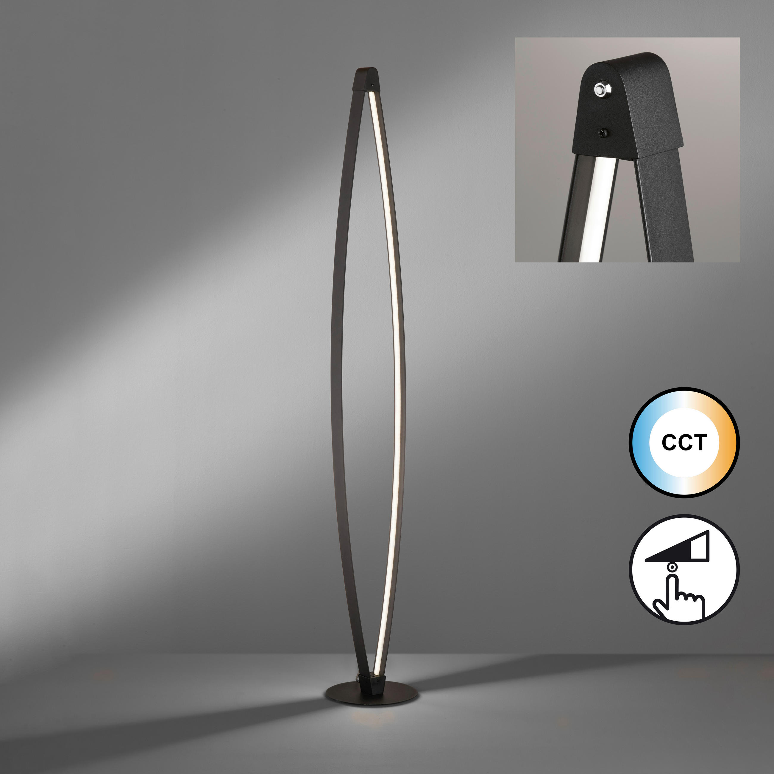 LED-STEHLEUCHTE Fenga 21/145 cm   - Schwarz, Design, Metall (21/145cm) - Fischer & Honsel