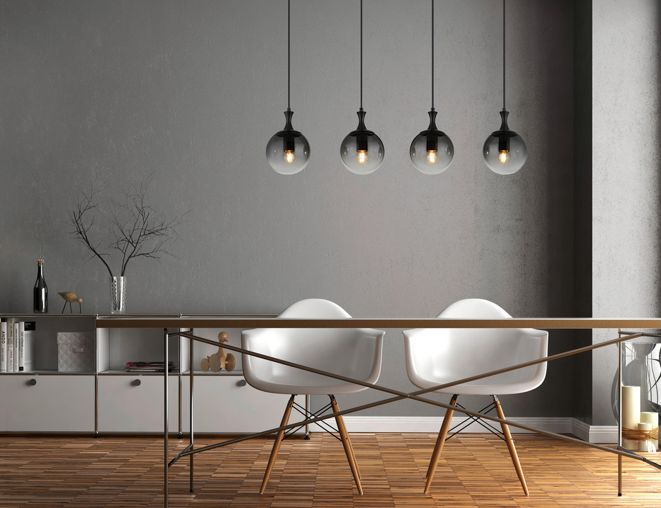 HÄNGELEUCHTE 90/15/130 cm    - Schwarz, Design, Glas/Kunststoff (90/15/130cm) - Globo
