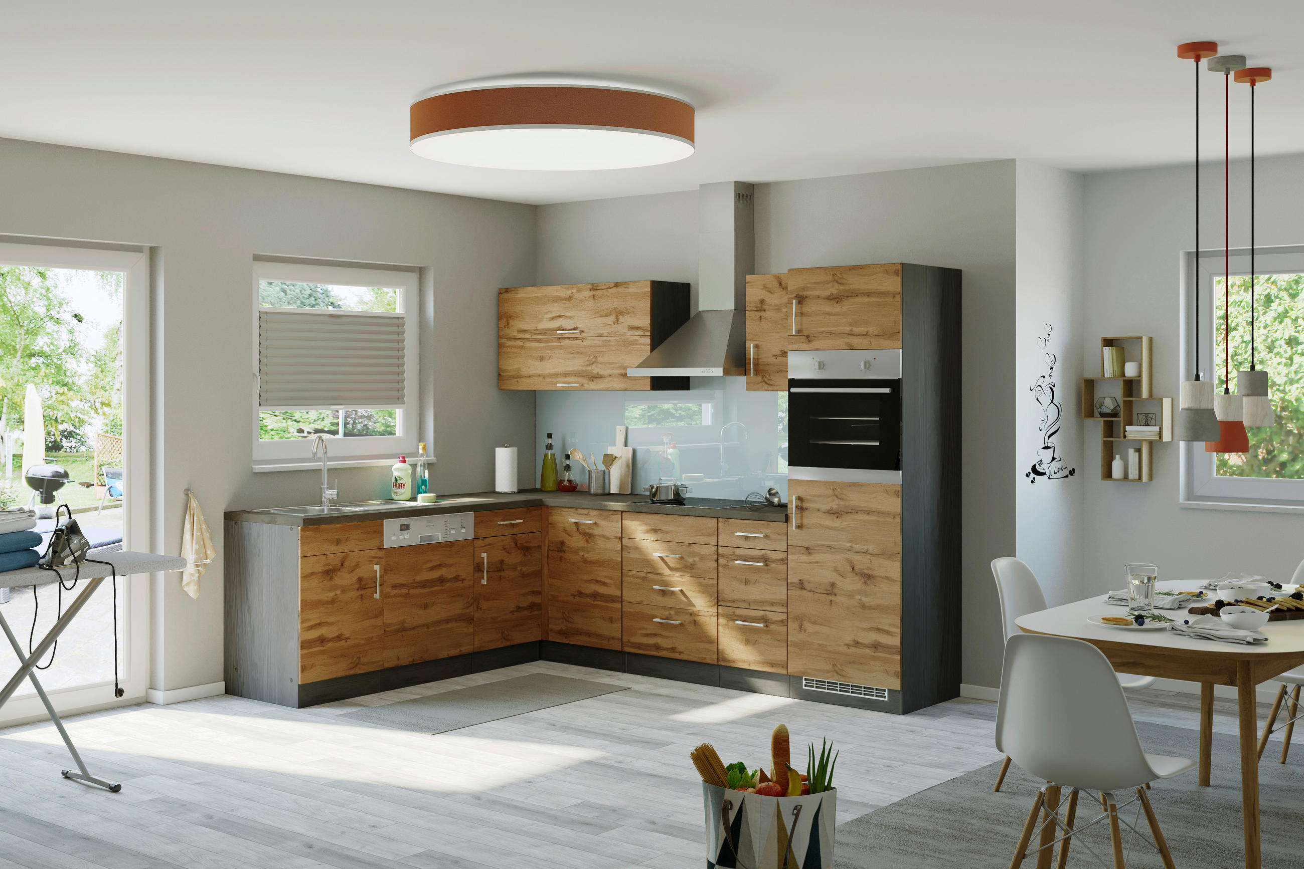 ECKKÜCHE 210/270 cm  in Graphitfarben, Schieferfarben, Eiche Wotan  - Chromfarben/Schieferfarben, MODERN, Holzwerkstoff/Metall (210/270cm) - Held