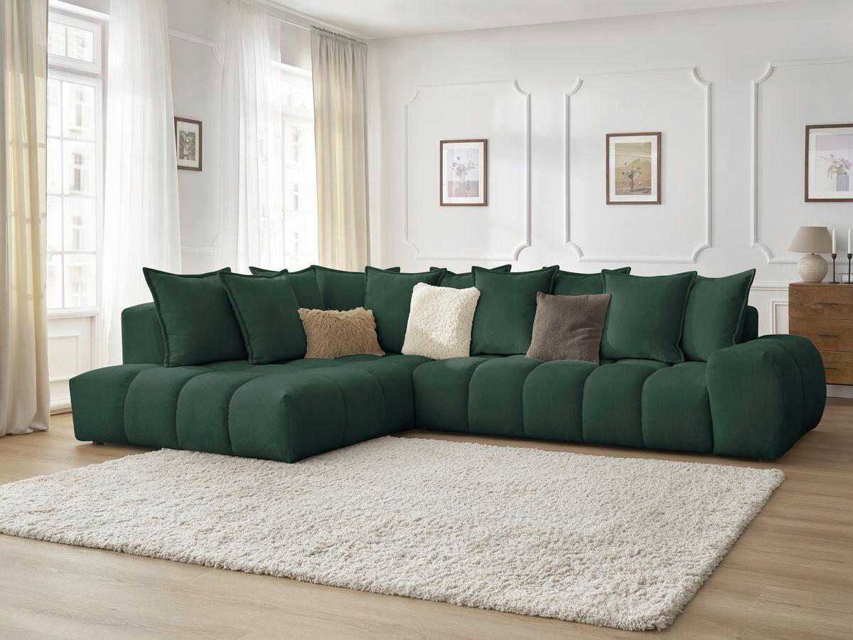 ECKSOFA Ottomane links  EVEREST Grün Struktur  - Schwarz/Grün, MODERN, Kunststoff/Textil (352/210cm)