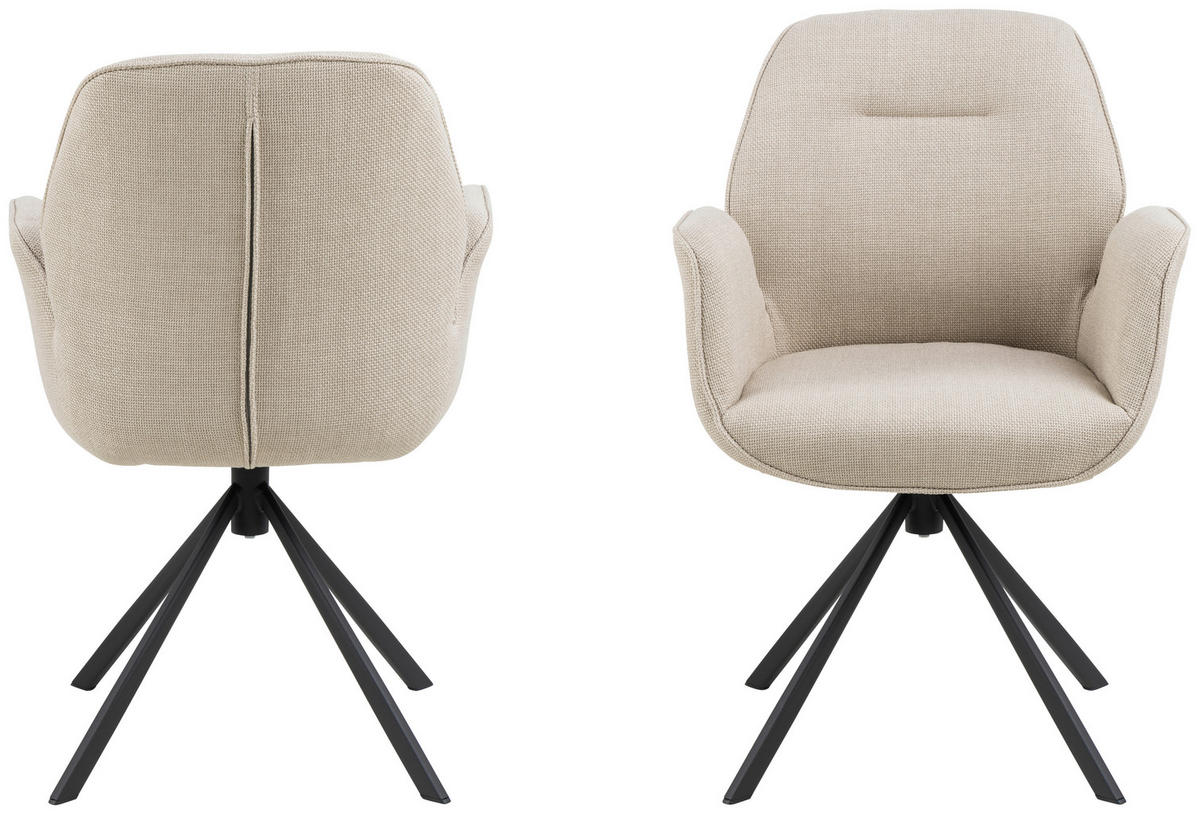 STOLICA S NASLONOM ZA RUKE  bež  tekstil      - bež/crna, Design, tekstil/metal (60,5/90/62cm) - MID.YOU