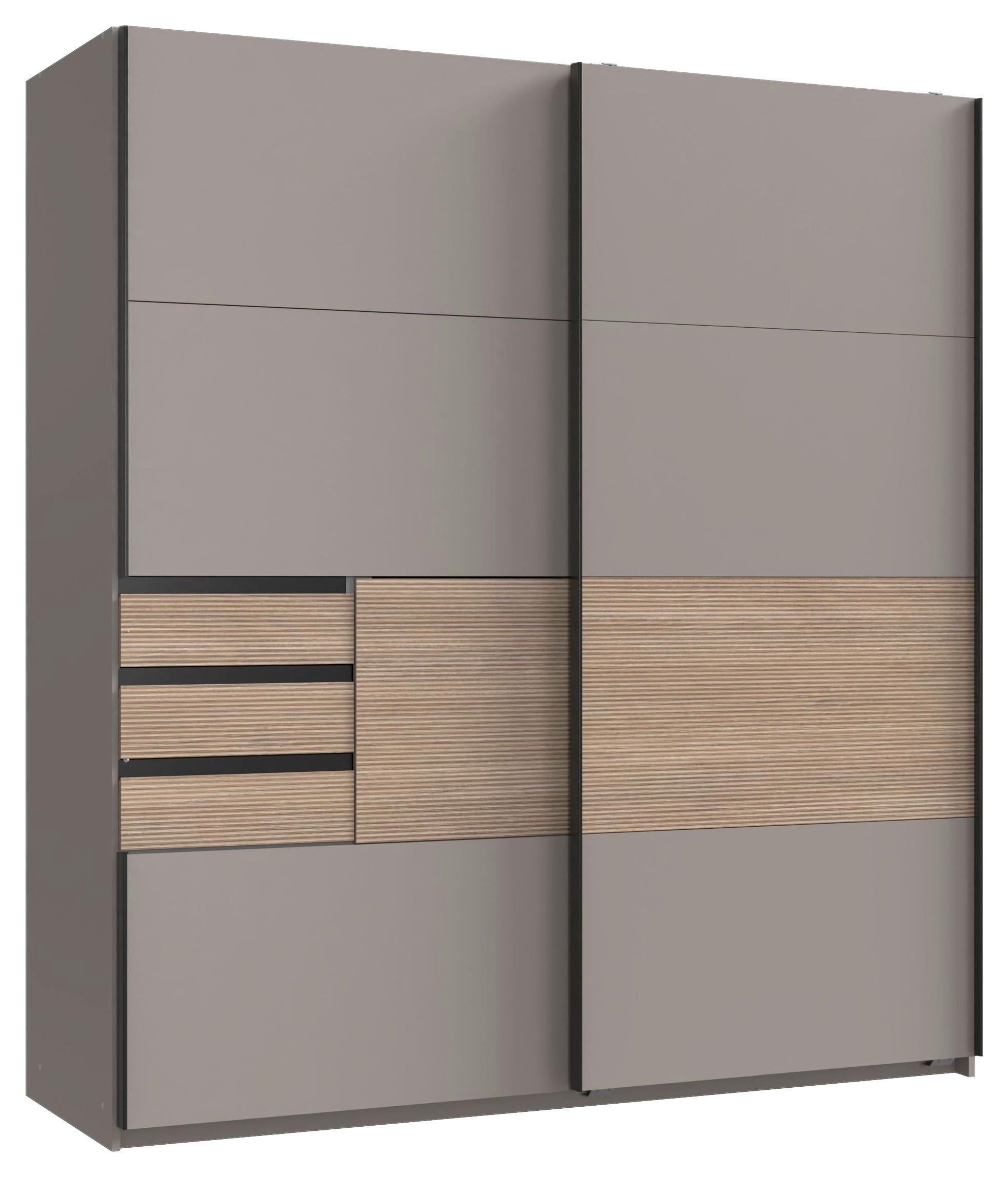 SCHWEBETÜRENSCHRANK 180/198/65 cm 2-türig Grau, Eichefarben, Sahara  - Eichefarben/Schwarz, KONVENTIONELL, Holzwerkstoff/Metall (180/198/65cm) - Boxxx