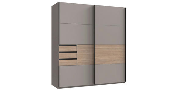SCHWEBETÜRENSCHRANK  in Grau, Eichefarben, Sahara  - Eichefarben/Schwarz, KONVENTIONELL, Holzwerkstoff/Metall (180/198/65cm) - Carryhome