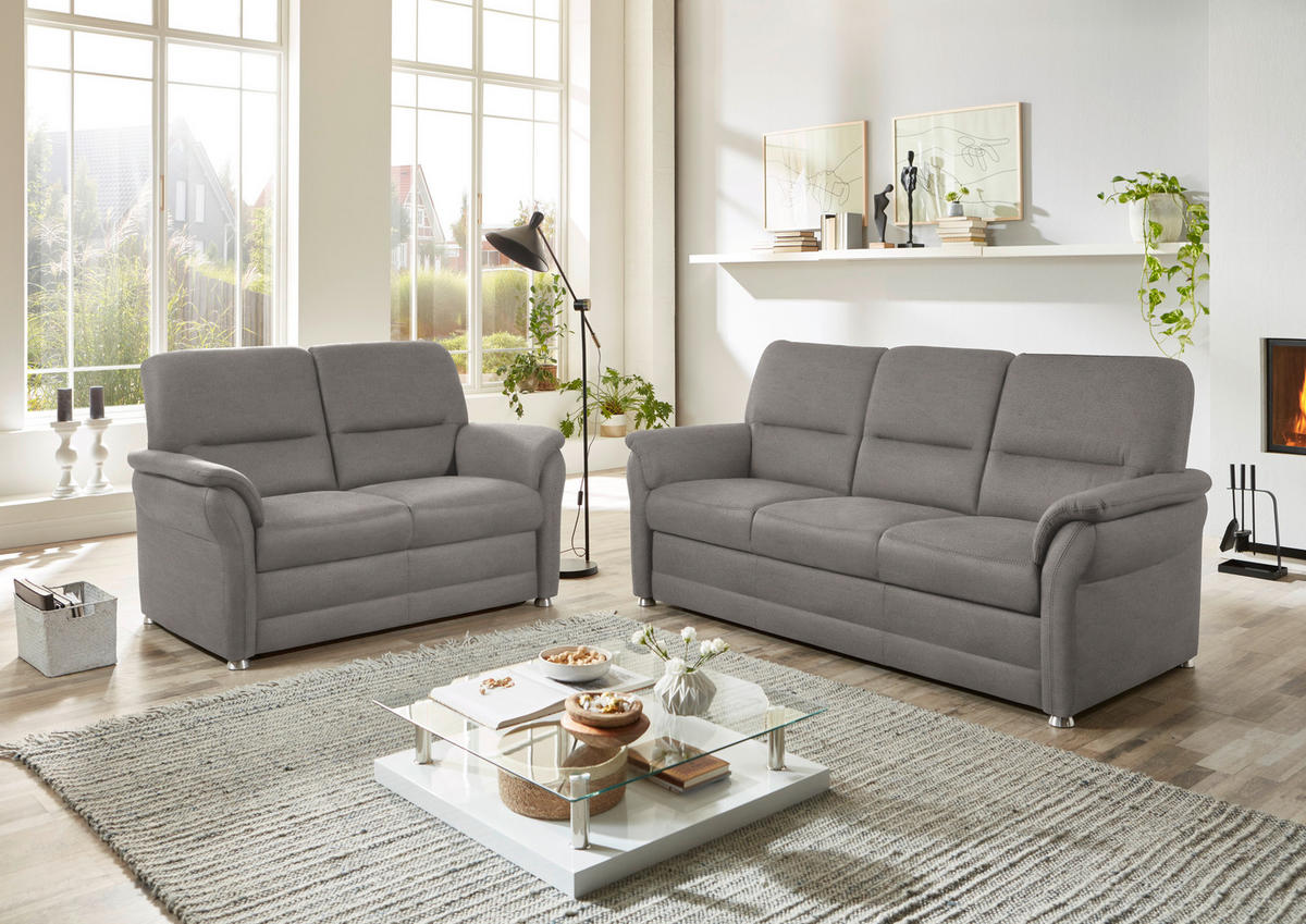 SITZGARNITUR in Mikrofaser Hellgrau  - Hellgrau/Alufarben, Konventionell, Textil/Metall (192/96/89cm) - Beldomo Comfort
