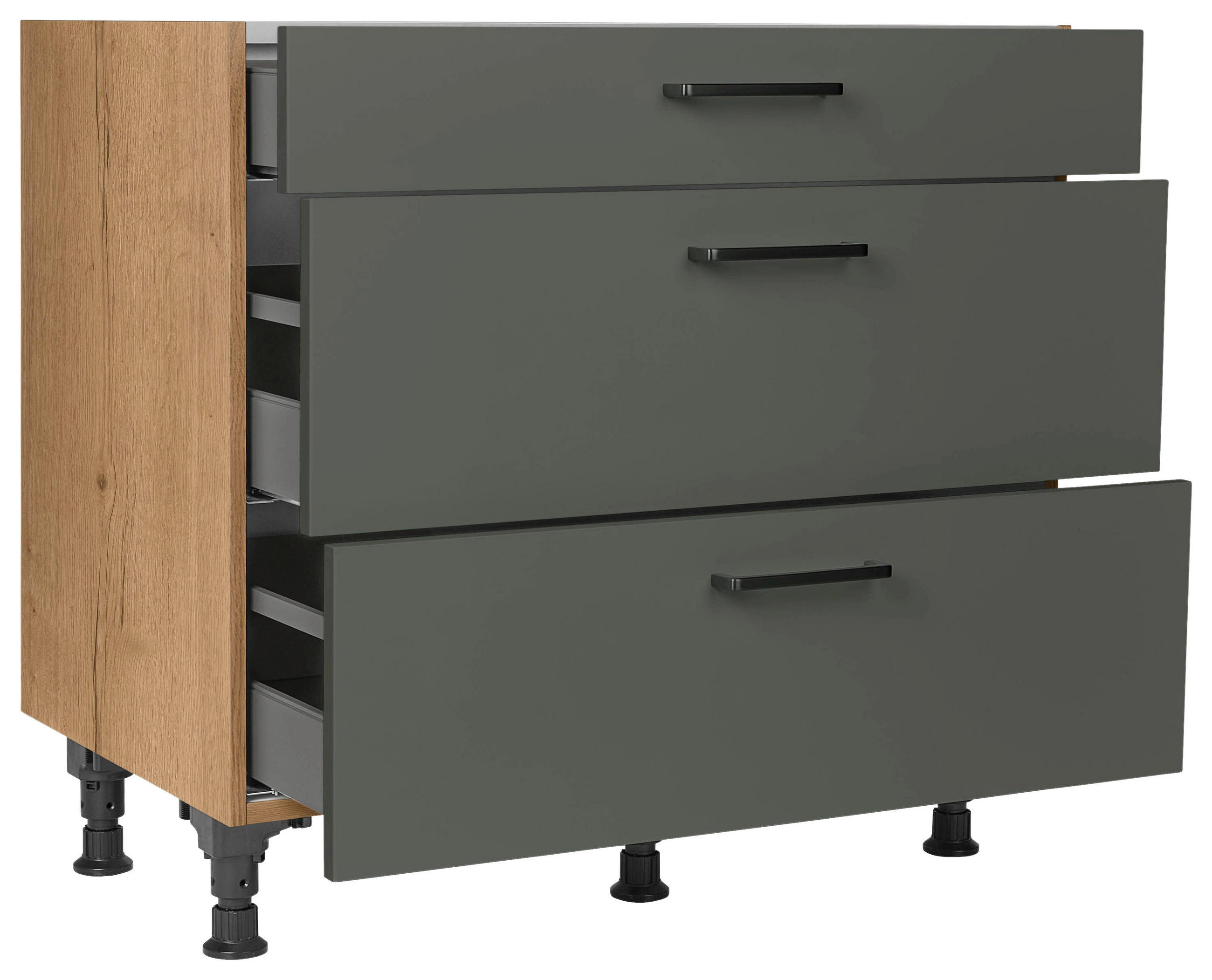 SCHUBKASTENUNTERSCHRANK 90/87/56 cm  in Grün, Eichefarben  - Eichefarben/Schwarz, MODERN, Holzwerkstoff/Metall (90/87/56cm) - Nobilia