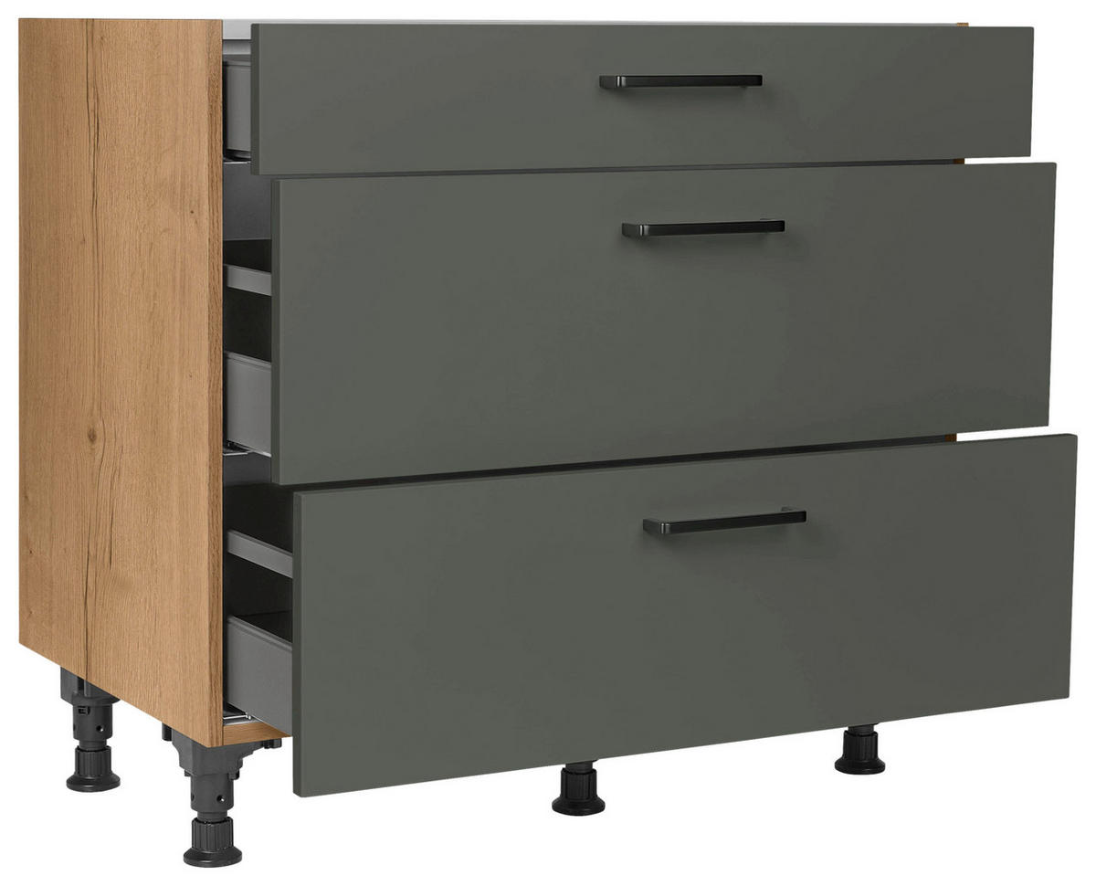 SCHUBKASTENUNTERSCHRANK 90/87/56 cm  in Grün, Eichefarben  - Eichefarben/Schwarz, MODERN, Holzwerkstoff/Metall (90/87/56cm) - Nobilia