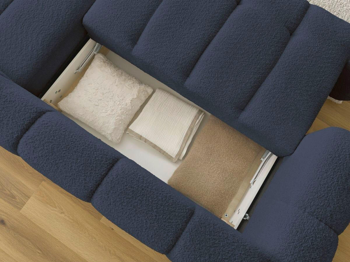 ECKSCHLAFSOFA FUJI Bouclé Dunkelblau  inkl.  - Schwarz/Dunkelblau, MODERN, Kunststoff/Textil (292/160cm)