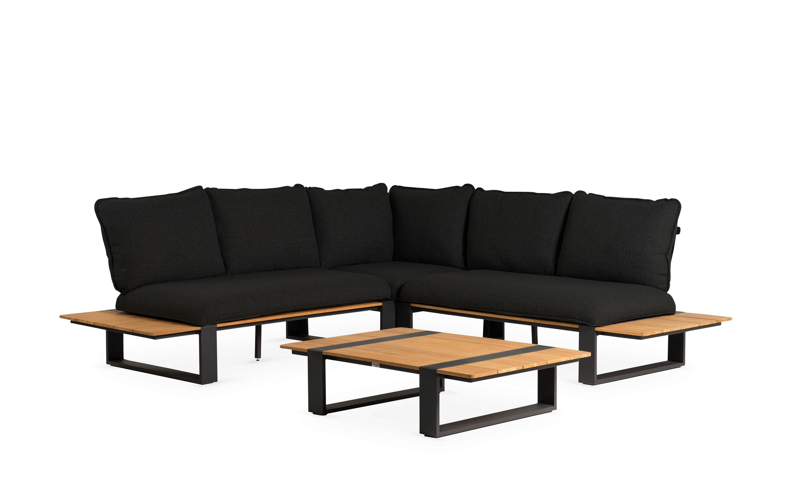 LOUNGEGARNITUR 4-teilig  - Schwarz/Teakfarben, Basics, Holz/Textil (247/247cm) - Tierra Outdoor