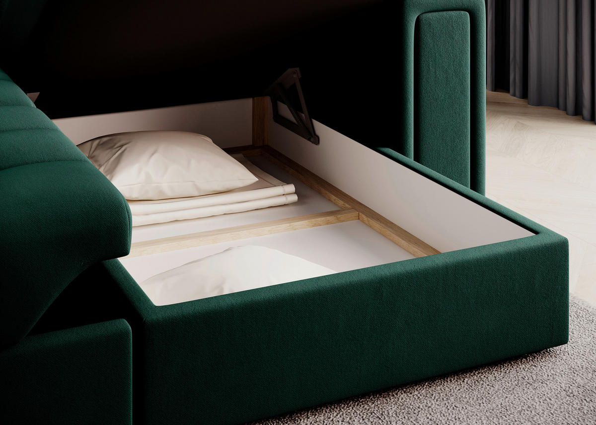 ECKSOFA BLENVI in Plüsch Grün  260/150 cm  - Schwarz/Grün, Design, Kunststoff/Textil (260/150cm) - MID.YOU