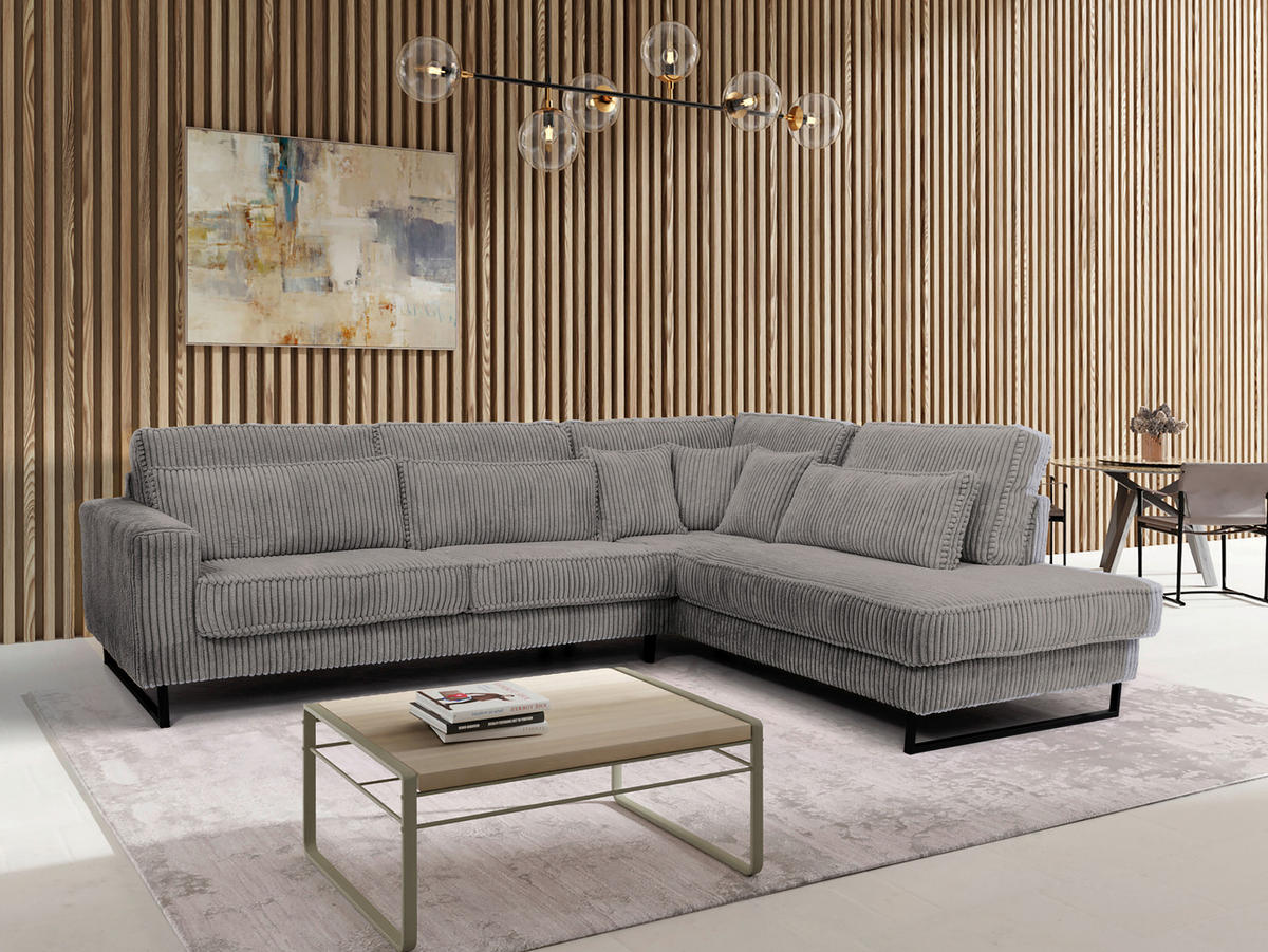 ROHOVÁ SEDAČKA, textil, kompozitné drevo, sivá - čierna/sivá, Konventionell, kov/kompozitné drevo (284/253cm) - Livetastic