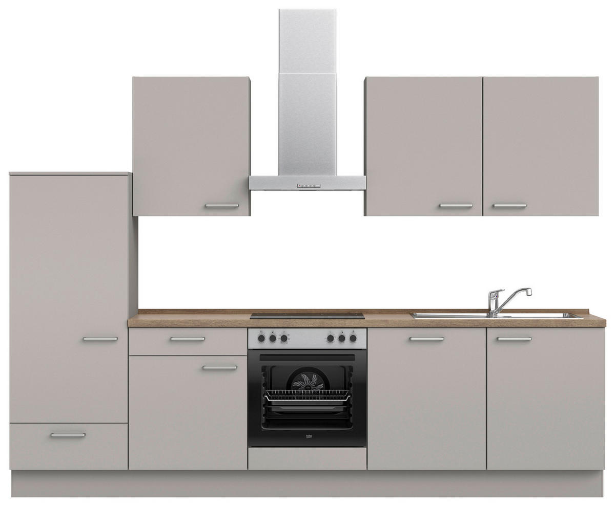 KÜCHENLEERBLOCK Touch 300 cm  in Eiche dunkel, Grau  - Eiche dunkel/Edelstahlfarben, MODERN, Holzwerkstoff/Metall (300cm) - Nobilia