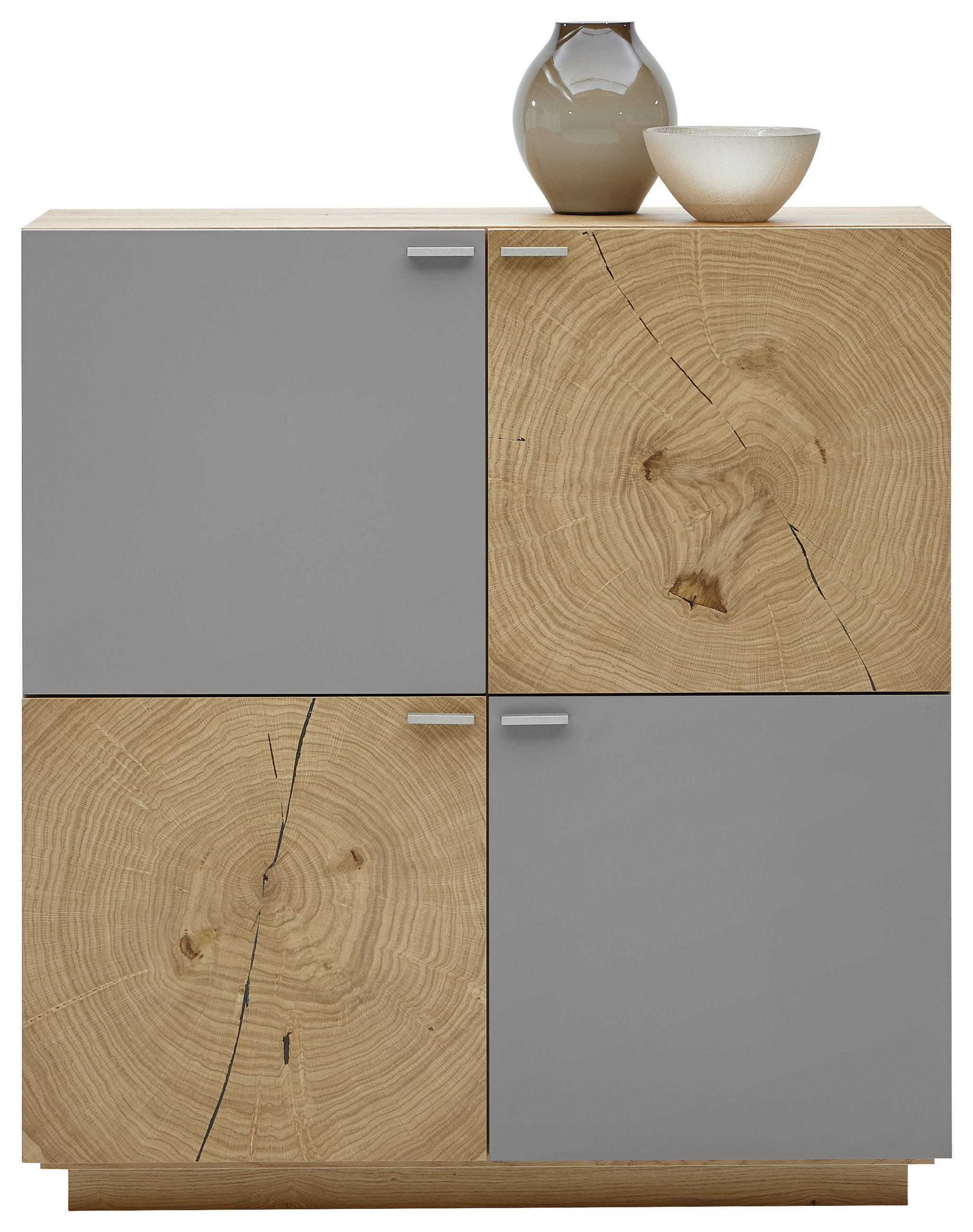 HIGHBOARD Asteiche furniert Walnussfarben, Alteiche Befestigungsmaterial, Rückwand, Abdeckplatte, Einlegeböden - Alteiche/Eichefarben, KONVENTIONELL, Holz/Metall (112/120/38cm) - Voleo