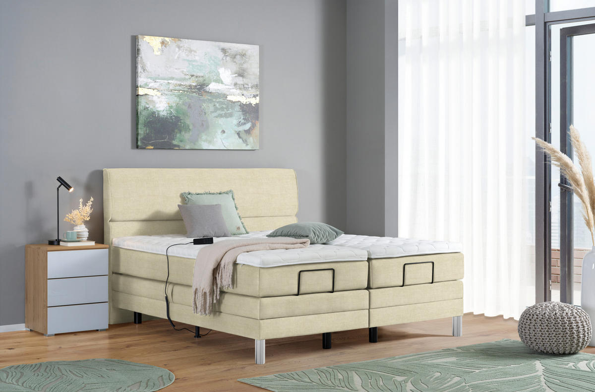 BOXSPRINGBETT 180/200 cm  in Beige  - Chromfarben/Beige, Konventionell, Kunststoff/Textil (180/200cm) - Voleo