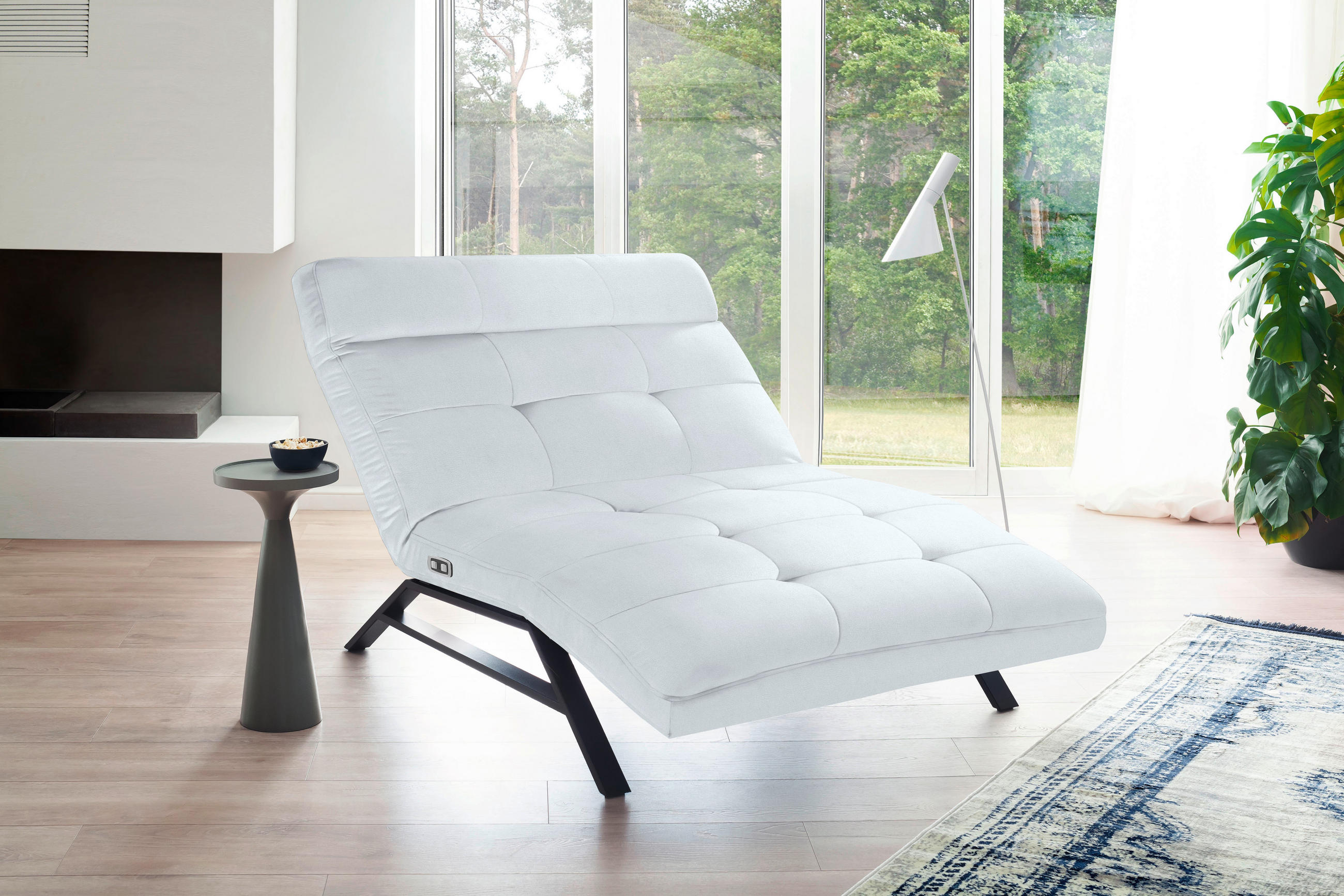 Liege mit motorischer Relaxfkt Echtleder Weiß  - Schwarz/Weiß, Design, Leder/Metall (120/54-113/158-198cm) - Pure Home Lifestyle