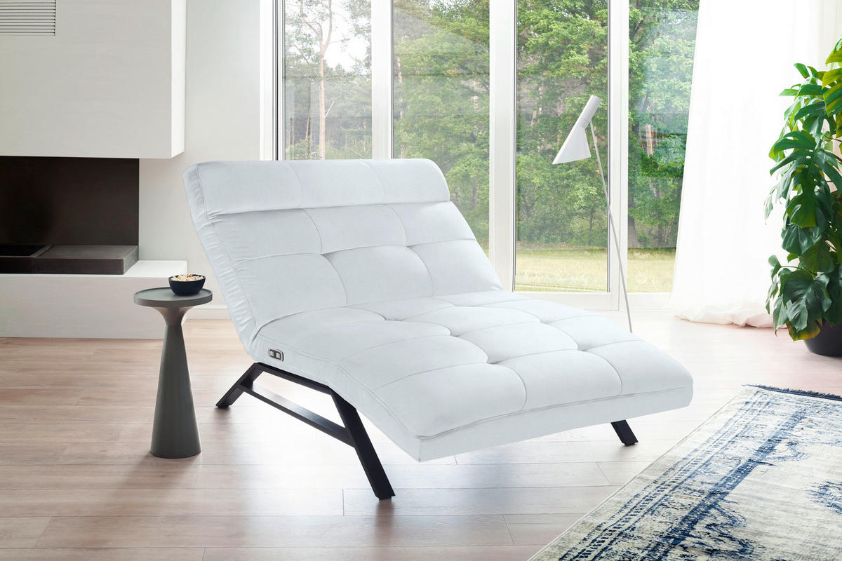 RELAXLIEGE in Echtleder Weiss  - Weiss/Schwarz, Design, Leder/Metall (120/54-113/158-198cm) - Pure Home Lifestyle
