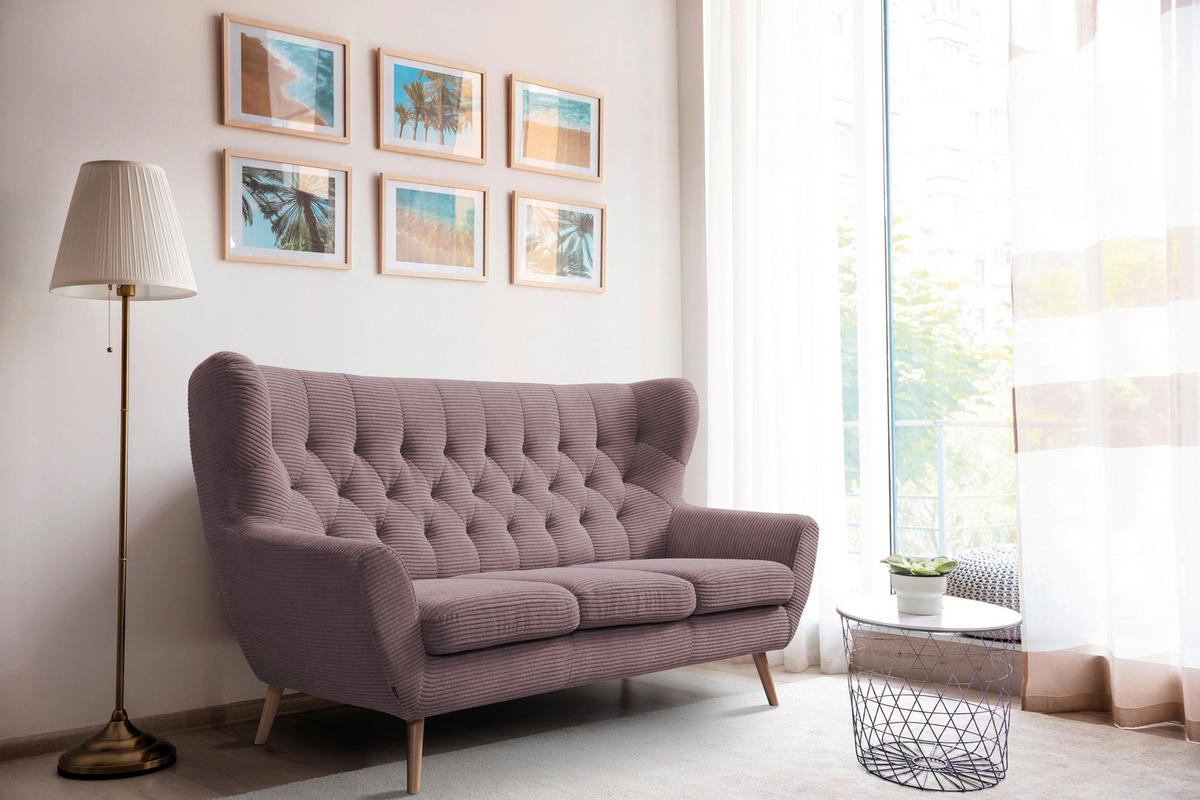 3-SITZER-SOFA Cord Rosa  - Rosa, Design, Holz/Textil (187/101/95cm) - Stylife
