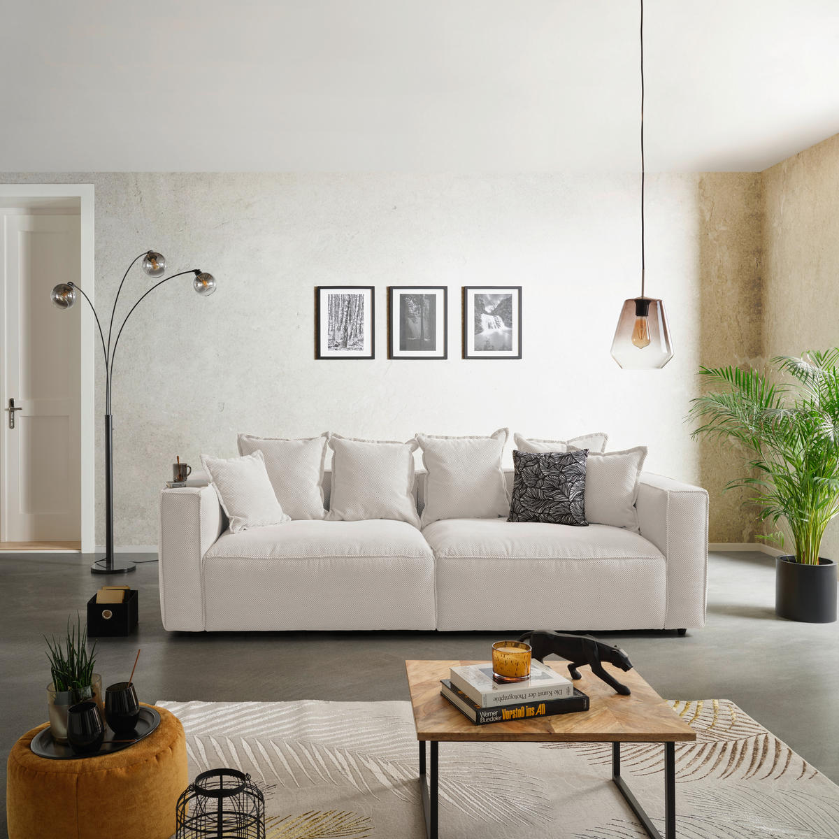 BIGSOFA in Mikrofaser Creme  - Creme/Schwarz, Modern, Textil (280/72/109cm) - MID.YOU