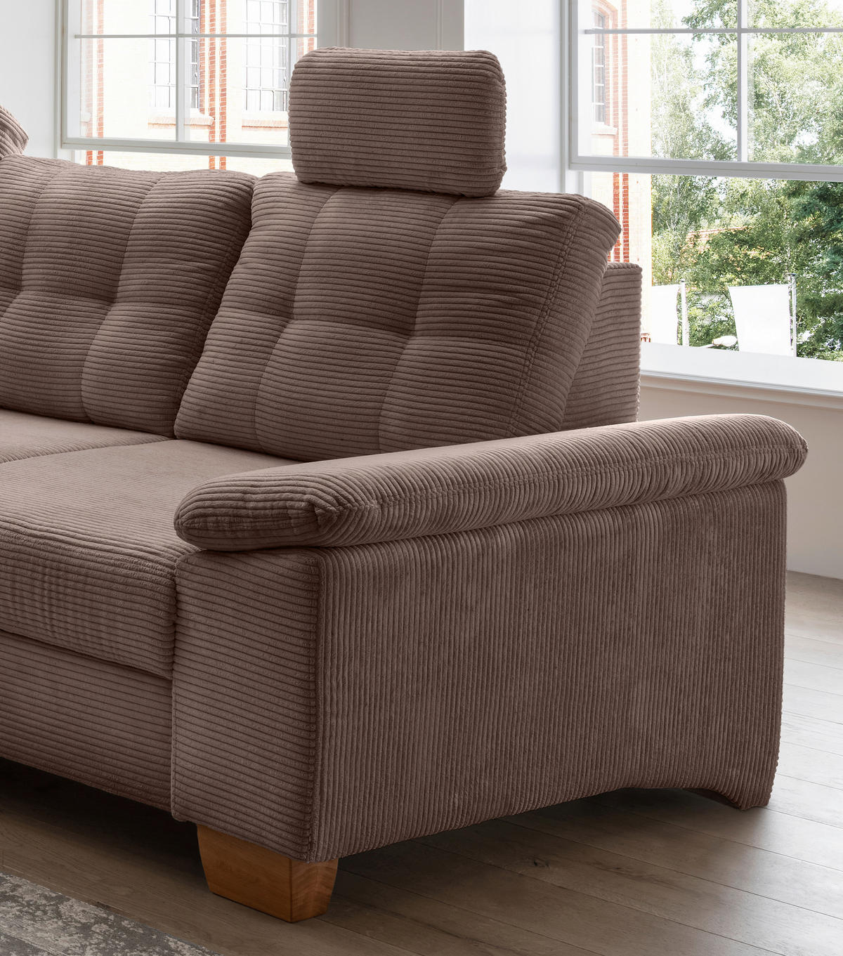 ECKSOFA Graubraun Cord  - Graubraun/Naturfarben, MODERN, Holz/Textil (206/274cm) - Livetastic