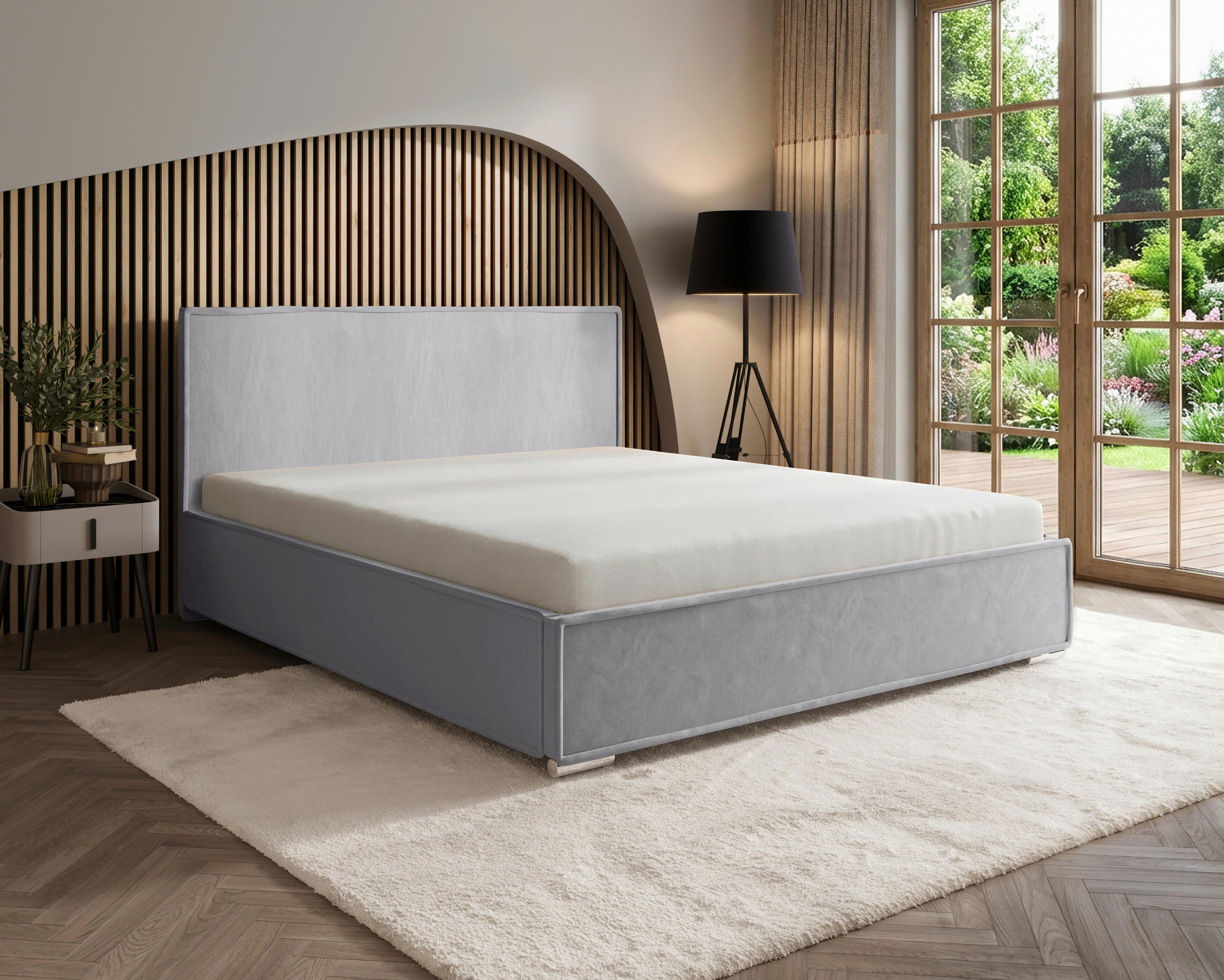POLSTERBETT 180/200 cm,  in Hellgrau, gepolstertes Kopfteil, Lattenrost, Bettkasten,  - Chromfarben/Hellgrau, MODERN, Holz/Kunststoff (180/200cm) - Chameo