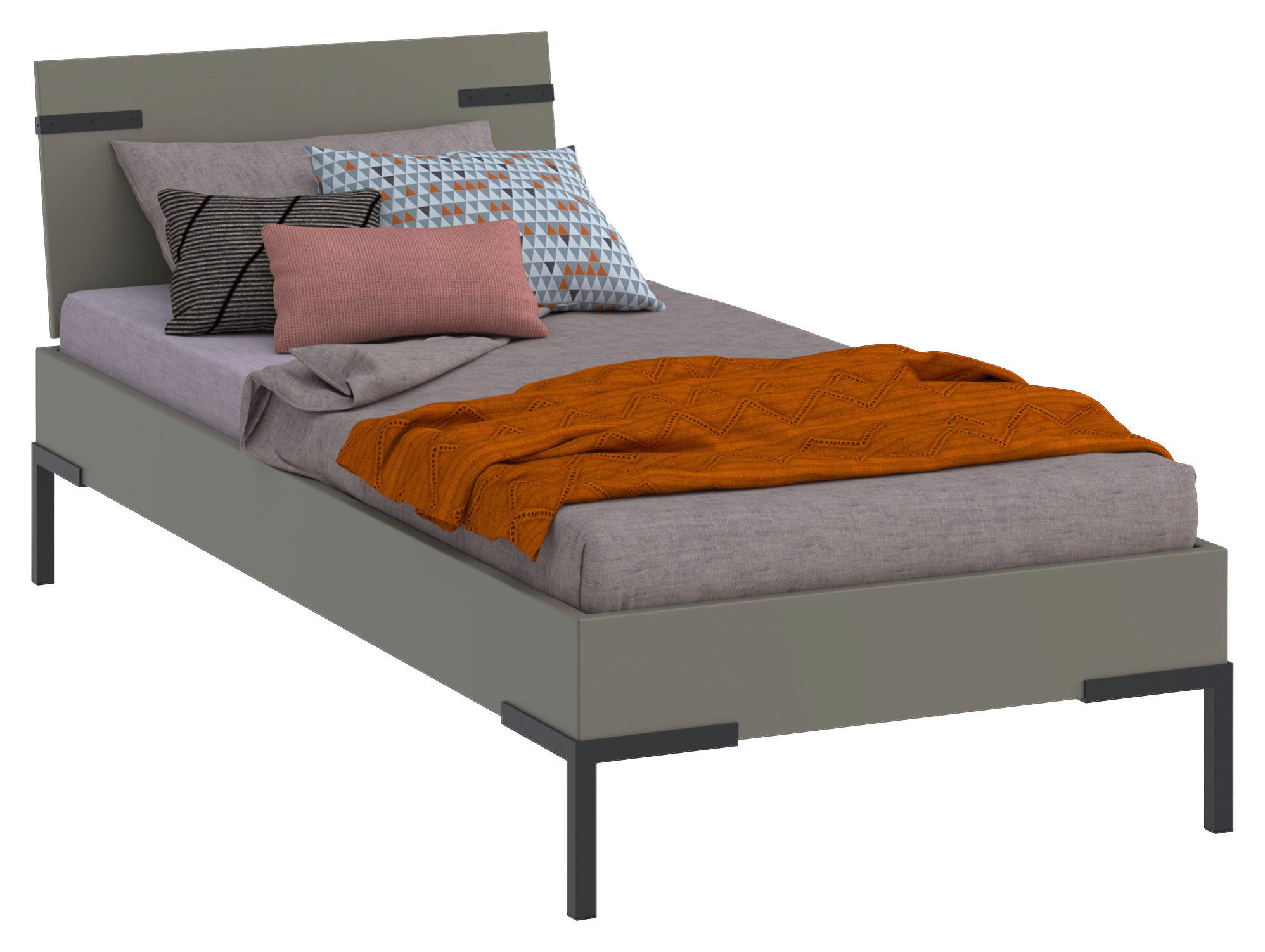 BETT 90/200 cm,  in Grau, Grün,  - Schwarz/Grau, Design, Metall (90/200cm) - Xora