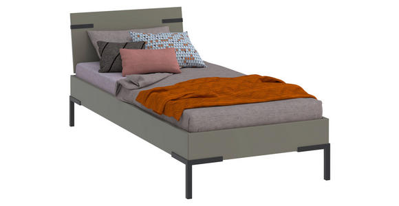 BETT 90/200 cm,  in Grau, Grün,  - Schwarz/Grau, Design, Metall (90/200cm) - Xora