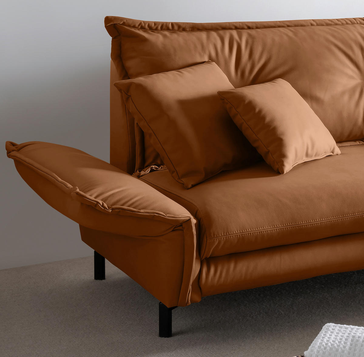 ECKSOFA in Lederlook Cognac  - Cognac/Schwarz, Modern, Textil/Metall (255/180cm) - Livetastic
