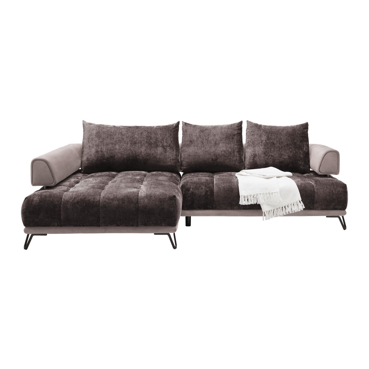 HÖRNSOFFA i brun  - brun/svart, Modern, metall/textil (184/67-87/262cm) - MID.YOU