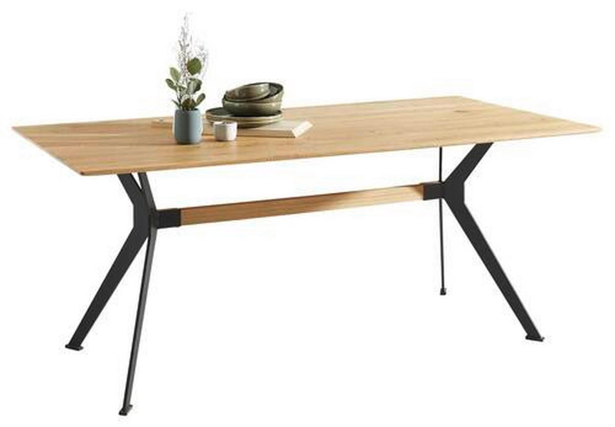 ESSTISCH Eiche Hartholz rechteckig Schwarz, Eichefarben  - Eichefarben/Schwarz, Natur, Holz/Metall (180/90/75cm) - Linea Natura