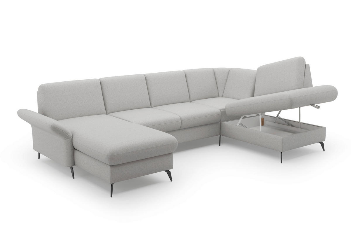 WOHNLANDSCHAFT in Flachgewebe Hellgrau  - Hellgrau/Schwarz, Konventionell, Textil/Metall (164/314/195cm) - Sit & More