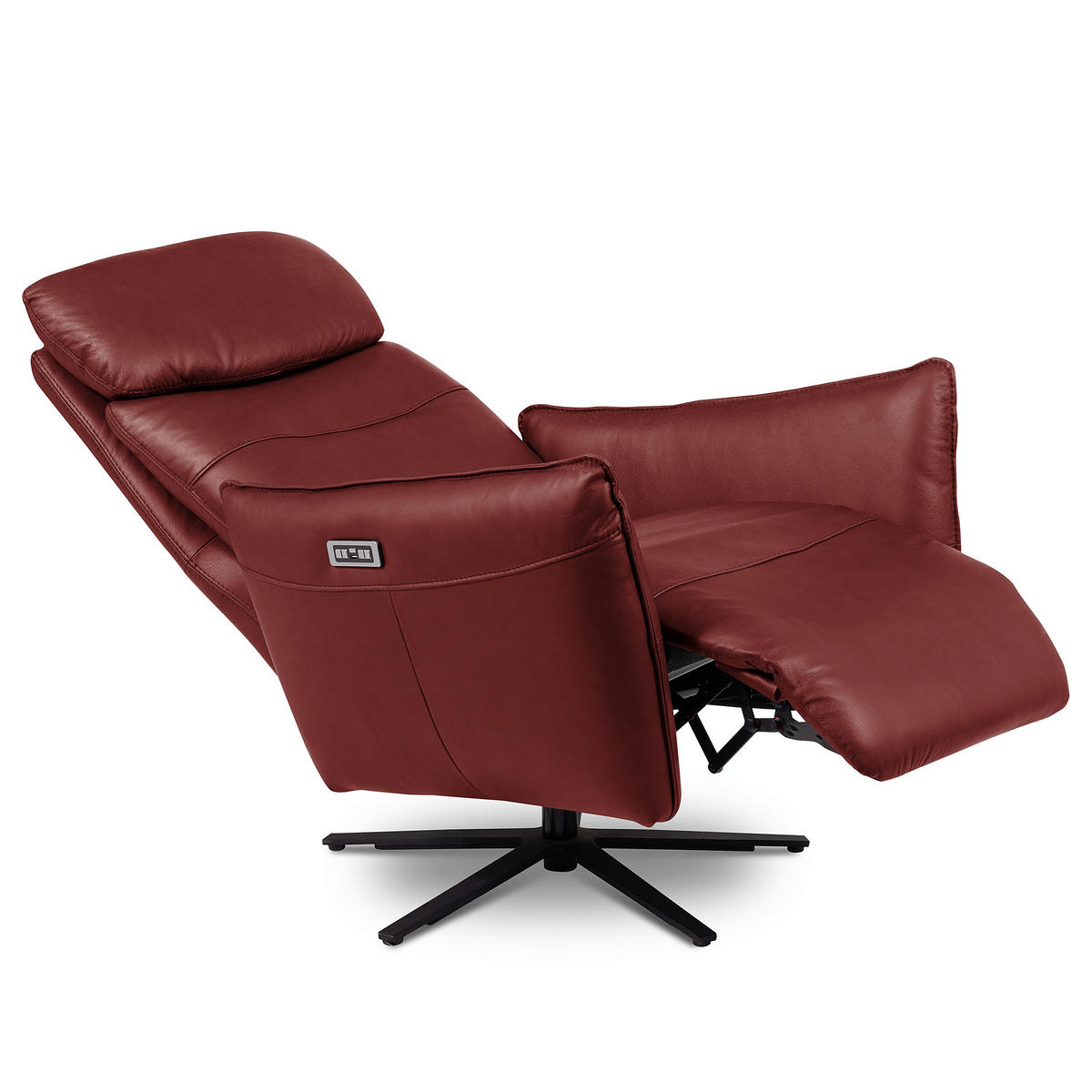 RELAXSESSEL Leder Kirschrot  - Schwarz/Kirschrot, Design, Leder/Metall (77/107/88cm) - Livetastic
