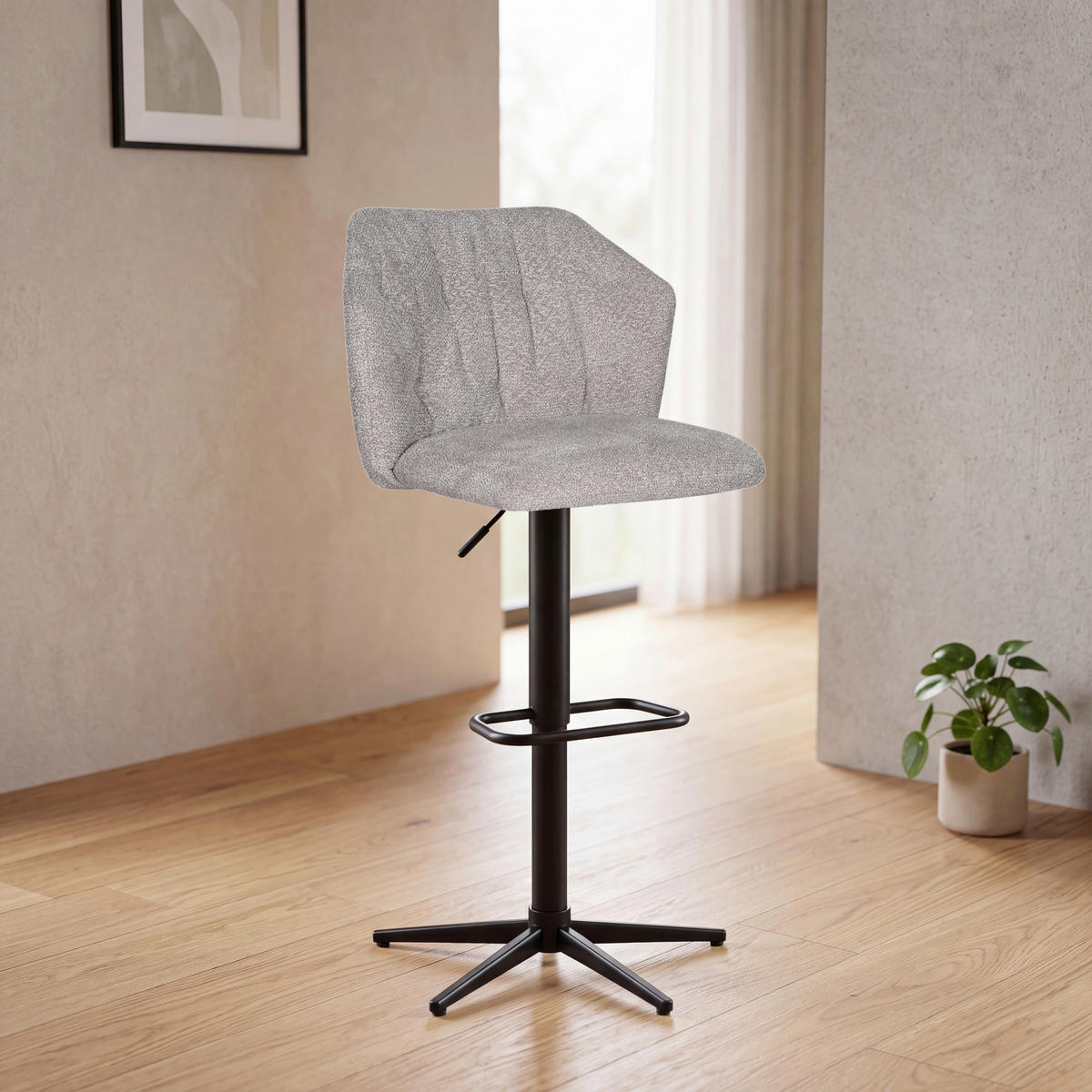 BARSKI STOL, siva, črna  - siva/črna, Design, kovina/tekstil (52,5/89-111/53cm) - Stylife