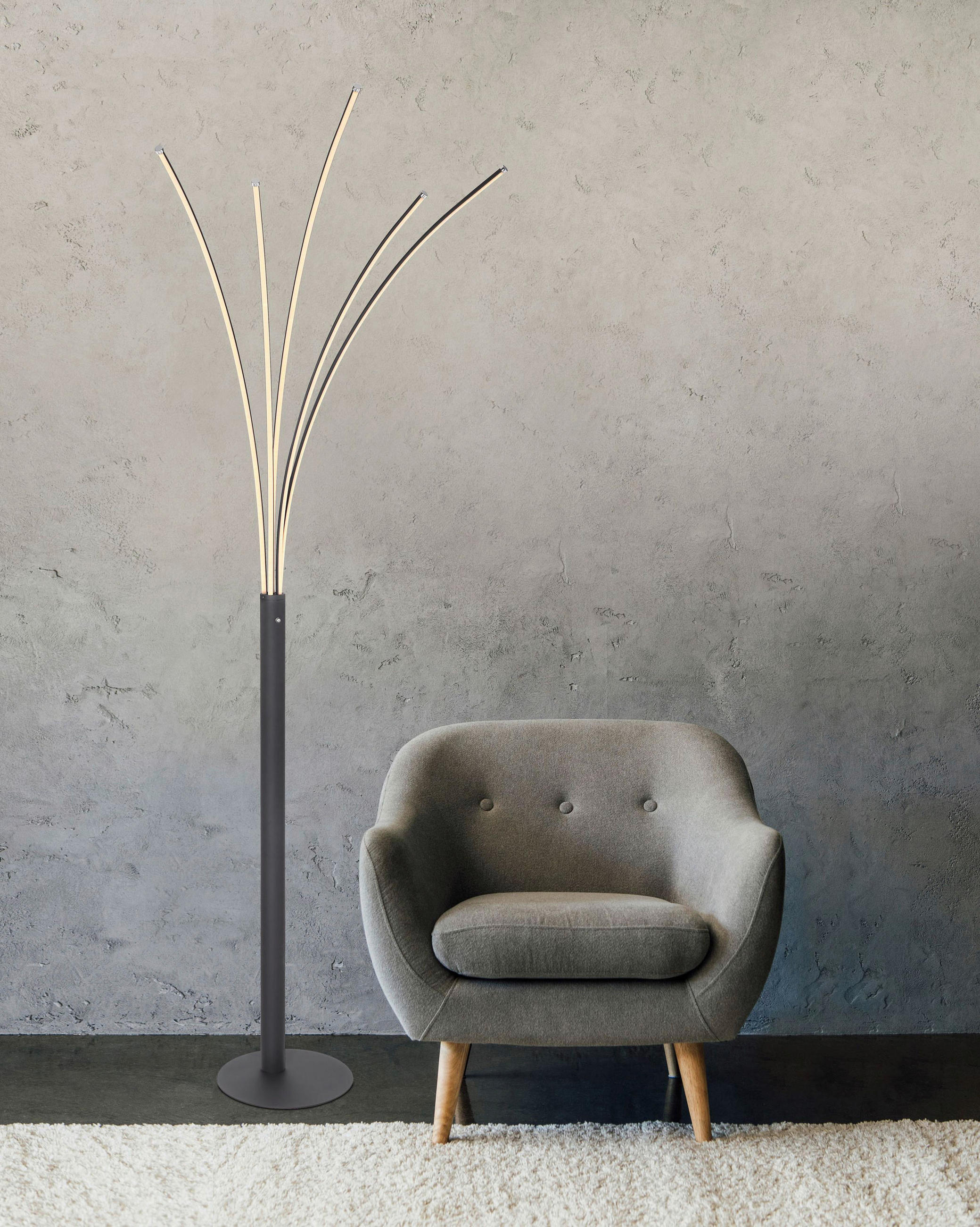 BOGENLEUCHTE - Schwarz, Design, Kunststoff/Metall (56/60/187cm) - Globo
