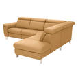 ECKSOFA in Echtleder Cognac  - Cognac/Alufarben, Design, Leder/Metall (271/242cm) - Cantus