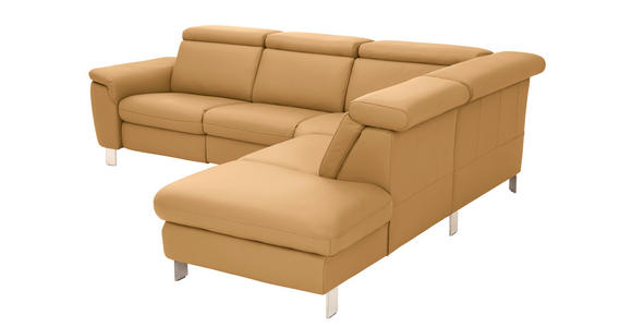 ECKSOFA in Echtleder Cognac  - Cognac/Alufarben, Design, Leder/Metall (271/242cm) - Cantus