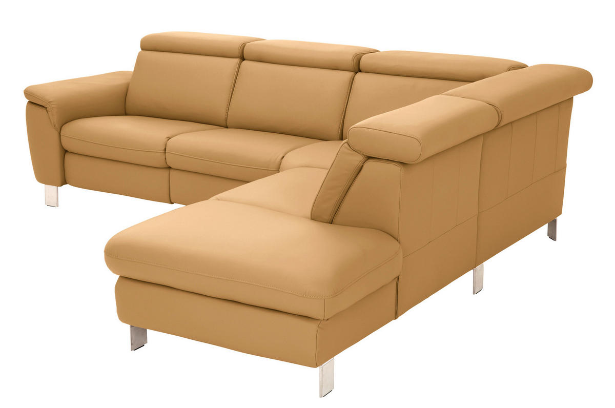 ECKSOFA in Echtleder Cognac  271/239 cm  - Cognac/Alufarben, Design, Leder/Metall (271/239cm) - Cantus