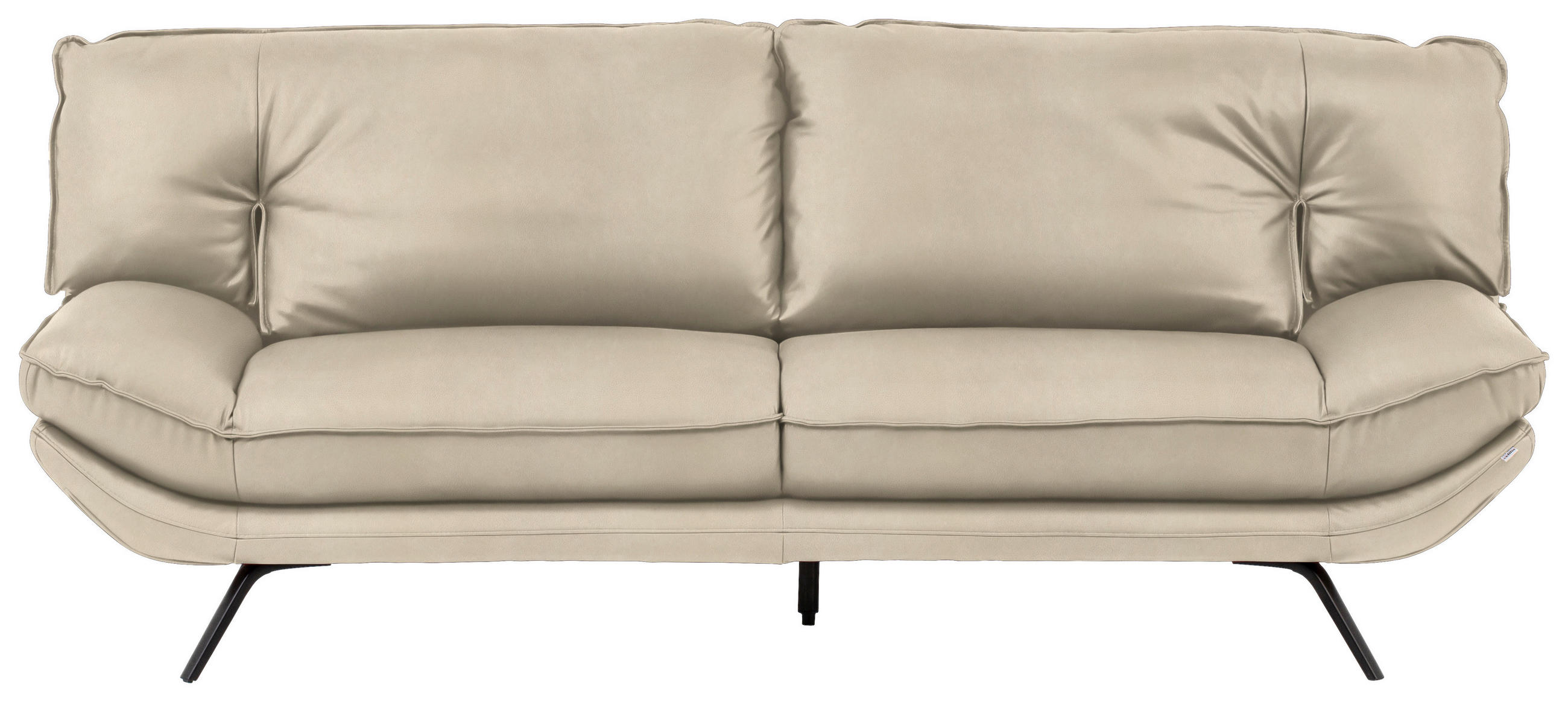 3-SITZER-SOFA in Echtleder Ecru  - Ecru/Schwarz, Design, Leder/Metall (226/95/95cm) - Celina